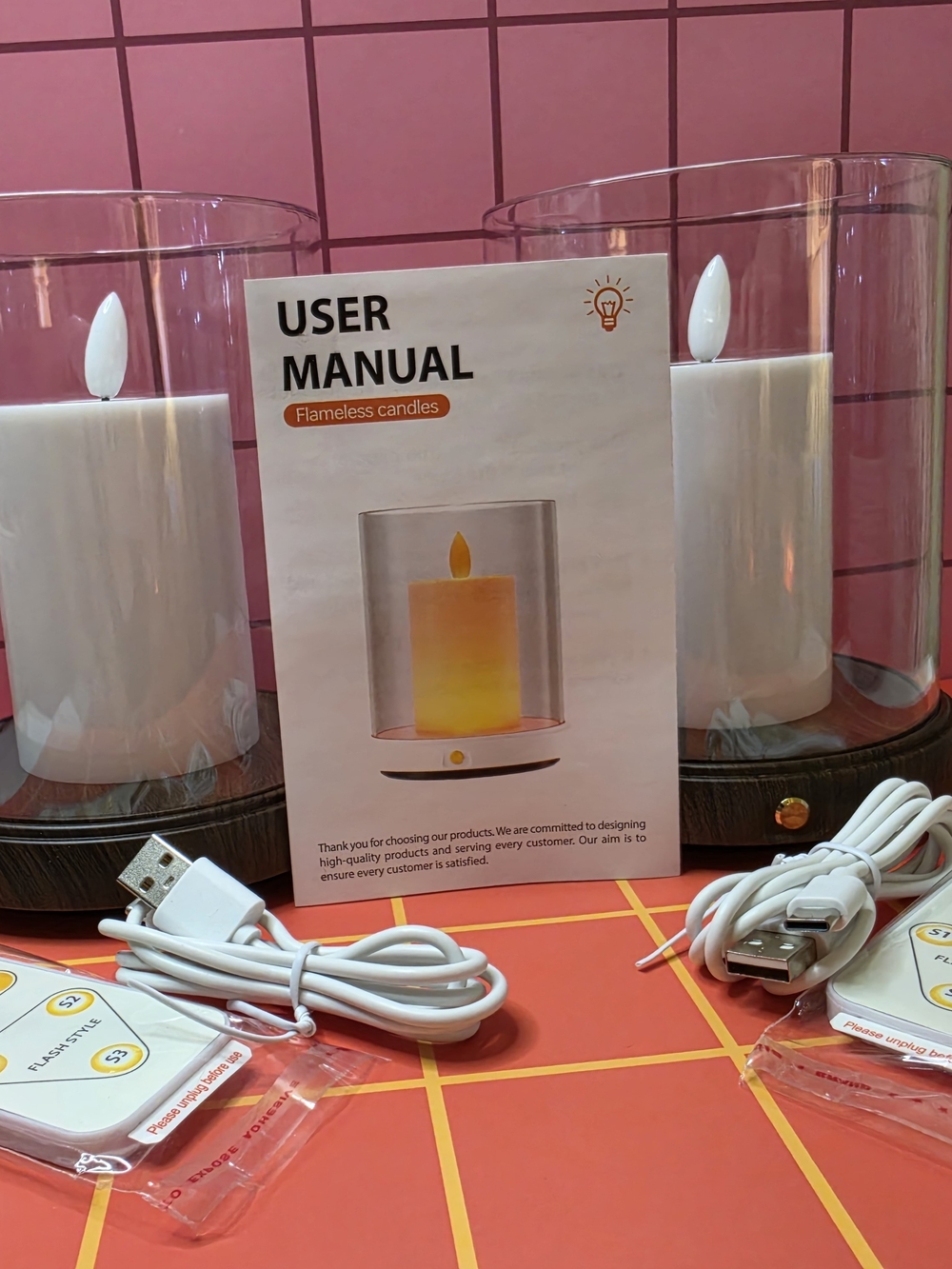 Flameless LED Candle Set with Glass Hurricane